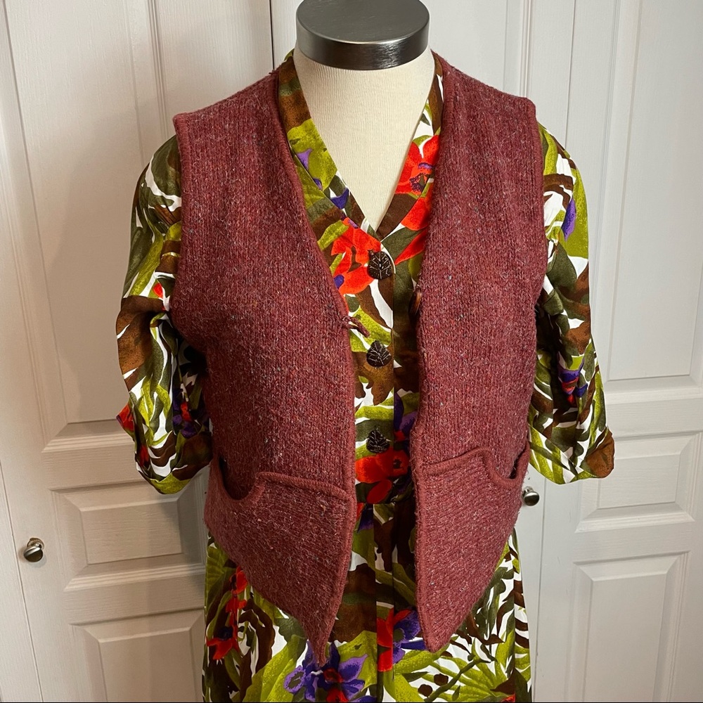 Sweater Knit Cabincore Vest WOOL BLEND Toggle Closure